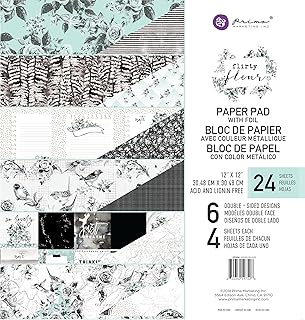 Black and teal floral paper pad, 12x12 inches