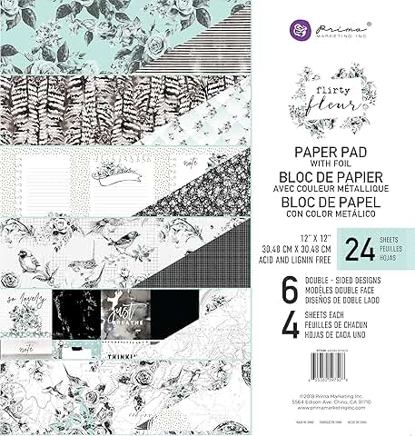 Black and teal floral paper pad, 12x12 inches
