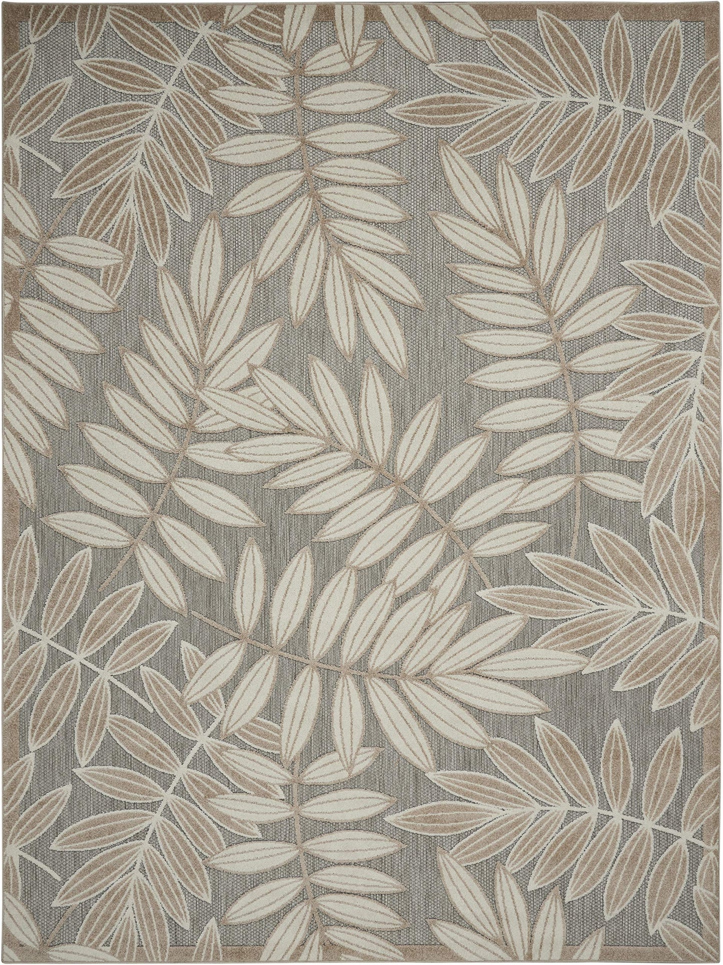 Aloha Indoor/Outdoor Natural 7'10" x 10'6" Area Rug, Tropical, Botanical, Easy Cleaning, Non Shedding, Bed Room, Kitchen, Living Room, Deck, Backyard, 8' x 11')