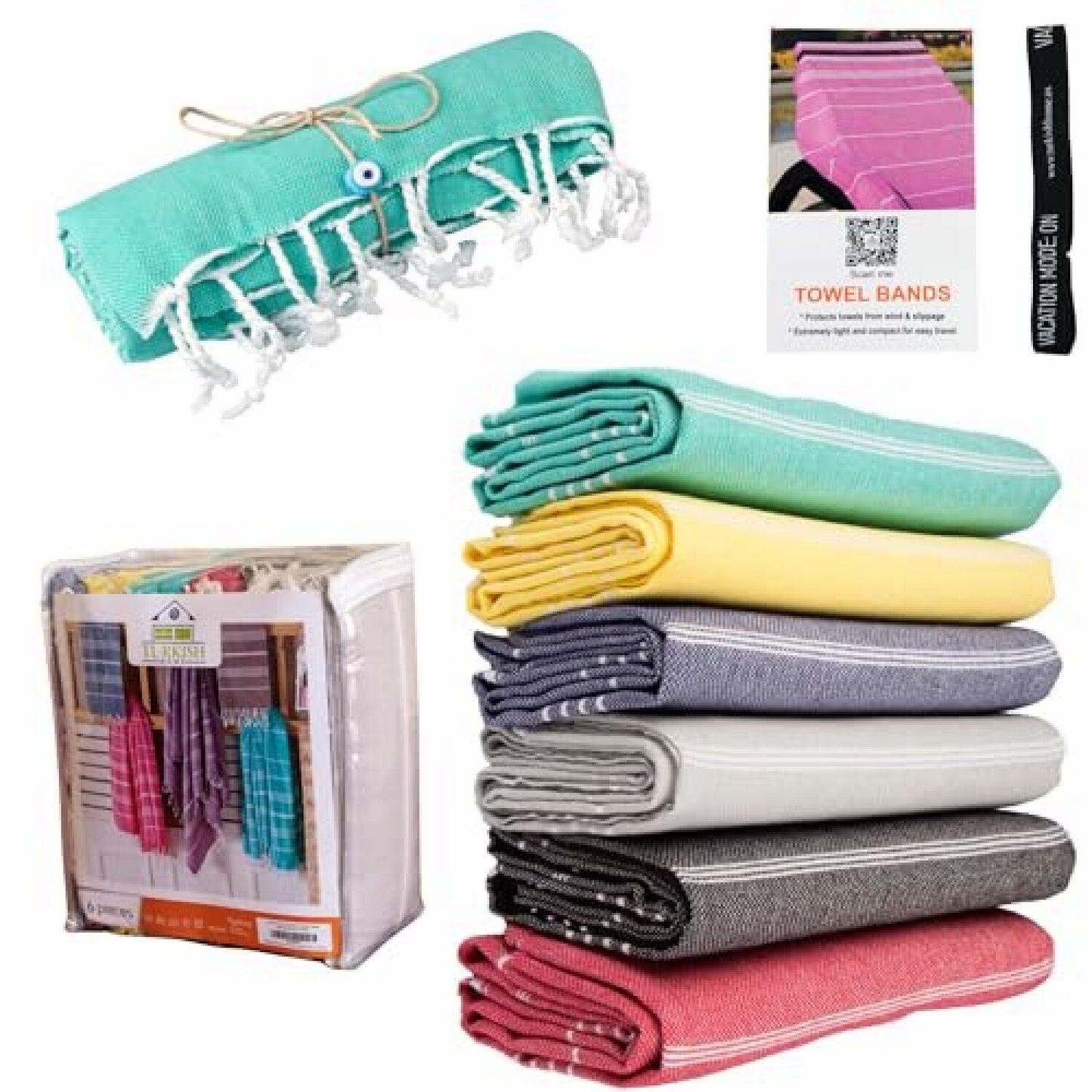 6 Pack Turkish Cotton Beach Towels Oversized 39x70