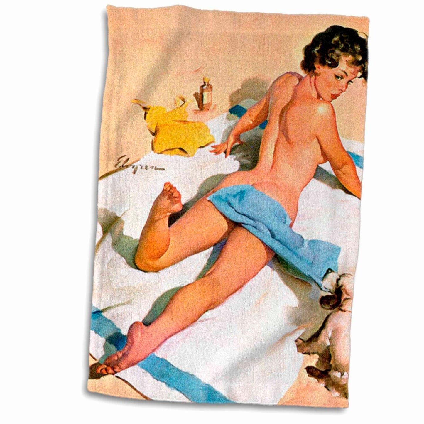 Elvgren Pinup Beach Puppy Towel 15" x 22"