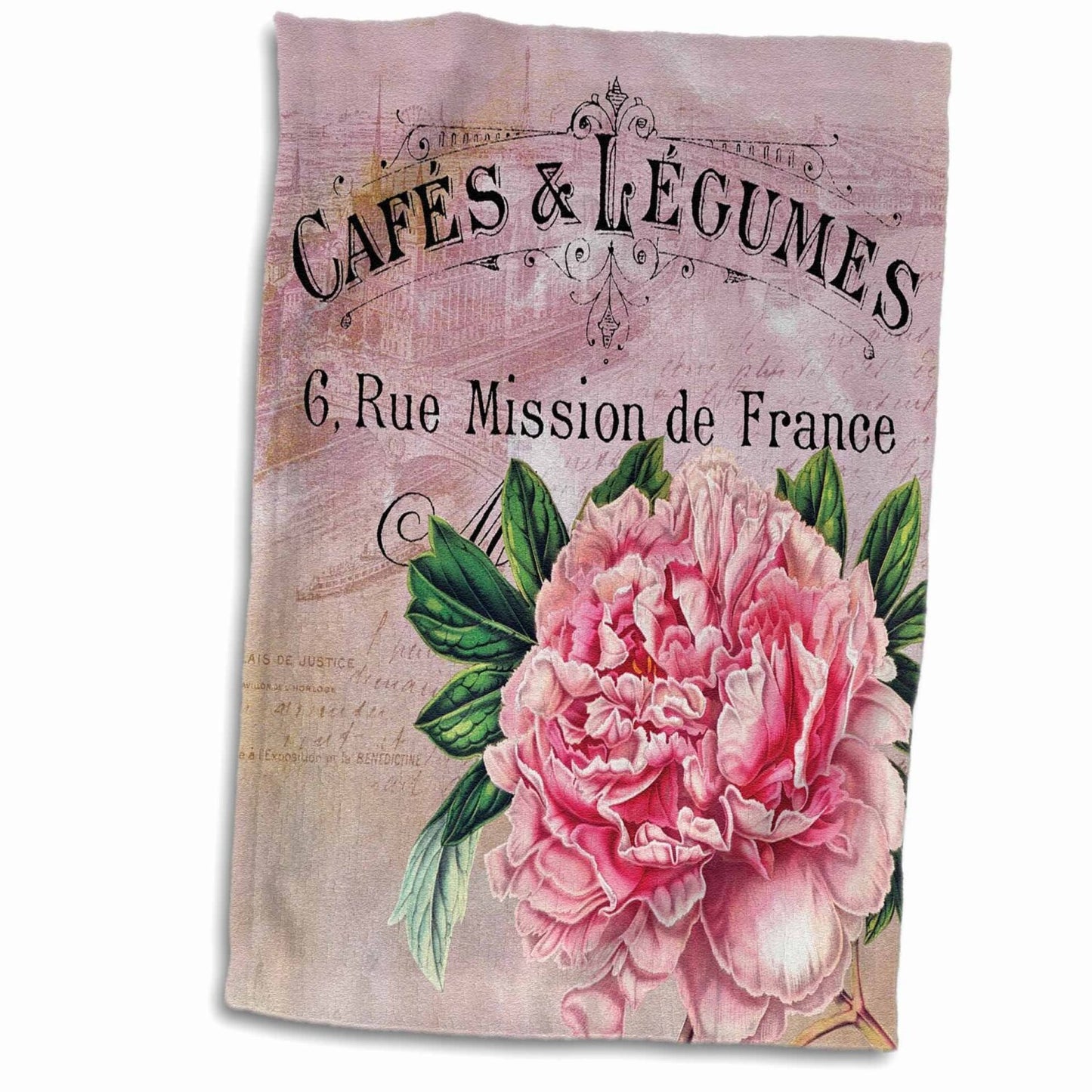 3D Rose French Vintage Pink Peony Towel 15x22