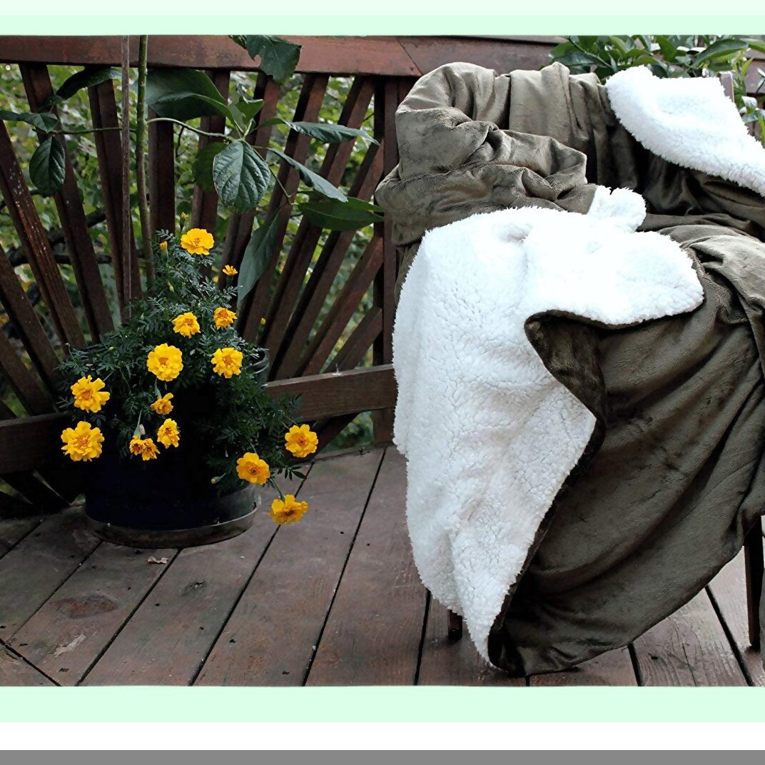 Evergreen Cozy Sherpa Throw Blanket - Super Soft, Warm Micro Fleece, Dark Olive Green, 50 x 60