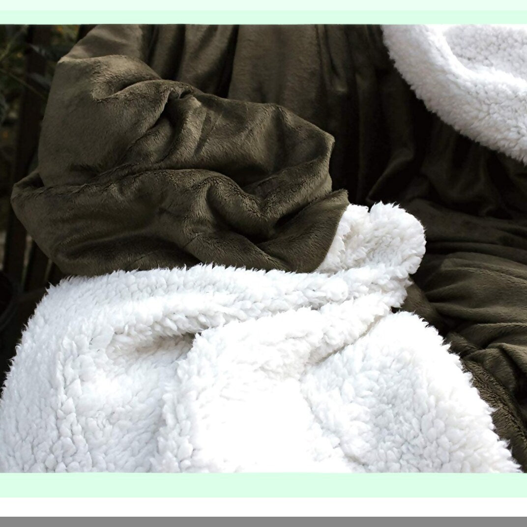 Evergreen Cozy Sherpa Throw Blanket - Super Soft, Warm Micro Fleece, Dark Olive Green, 50 x 60