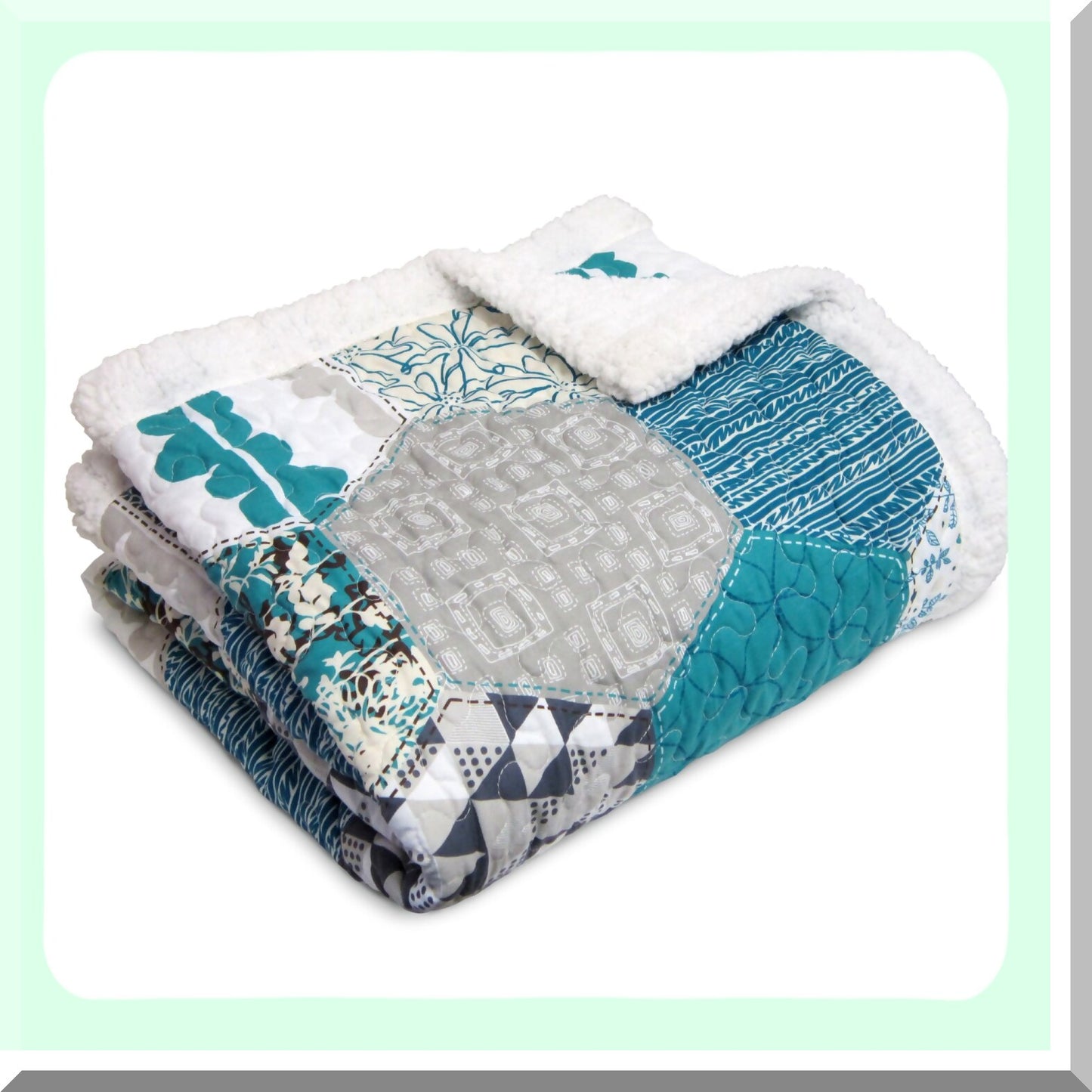 HexaHaven Reversible Throw - Colorful Patchwork Blanket, Turquoise, 60 x 50"