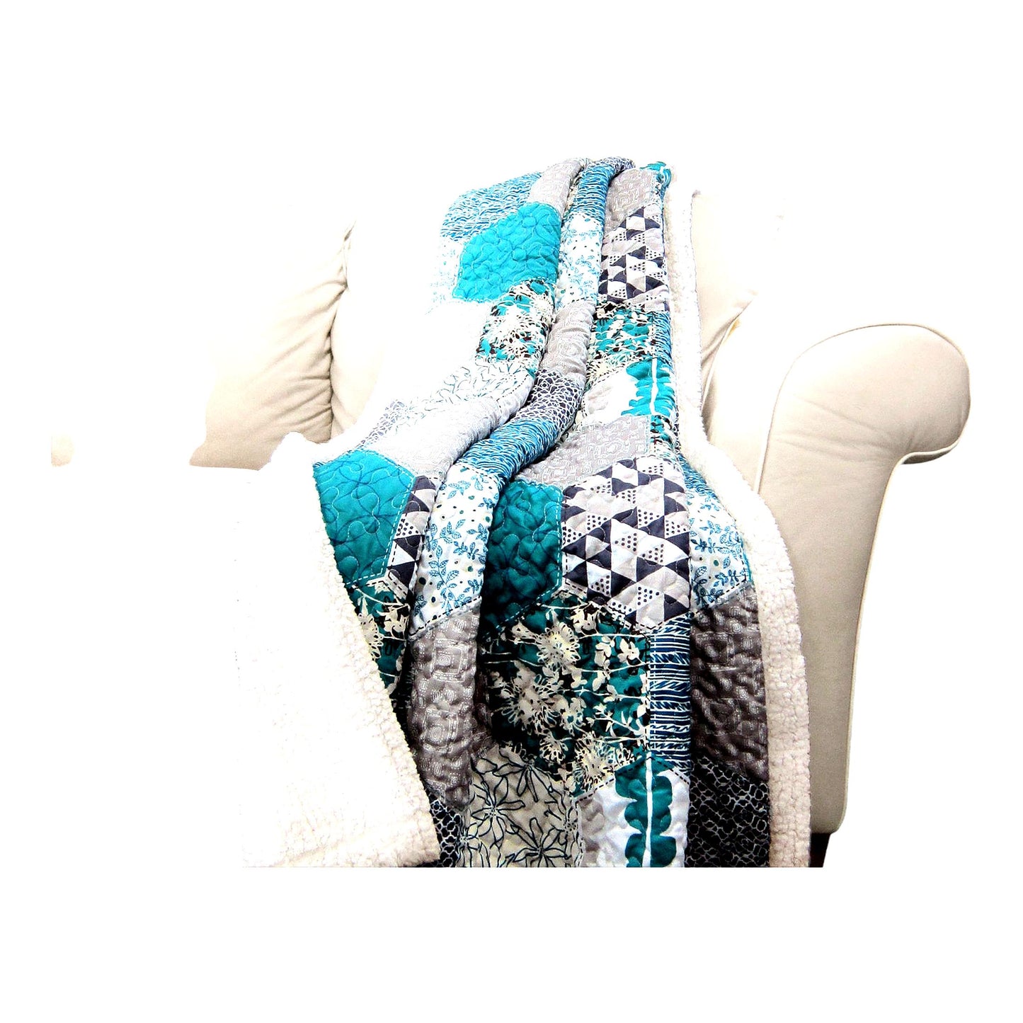 HexaHaven Reversible Throw - Colorful Patchwork Blanket, Turquoise, 60 x 50"