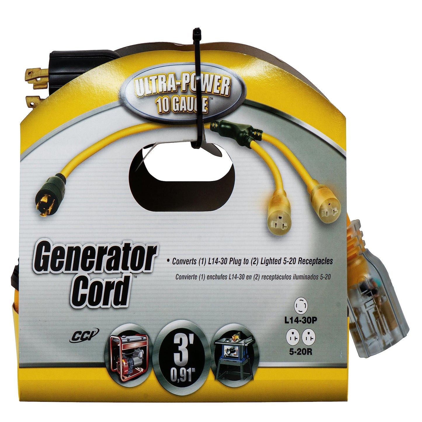 3-Feet Generator Power Cord Splitter Y Adapter for L14-30P to 5-20R
