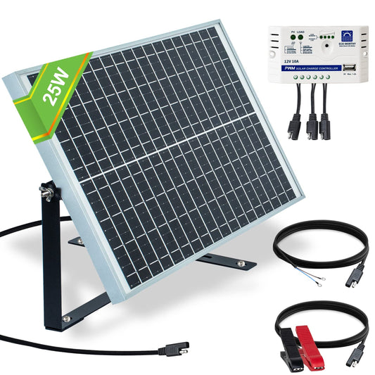 25W Waterproof Off-Grid Solar Panel Kit with Adjustable Mount and SAE Connector