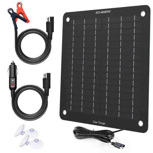 Solar Trickle Charger 5W Panel for 12V Battery Maintenance and Power