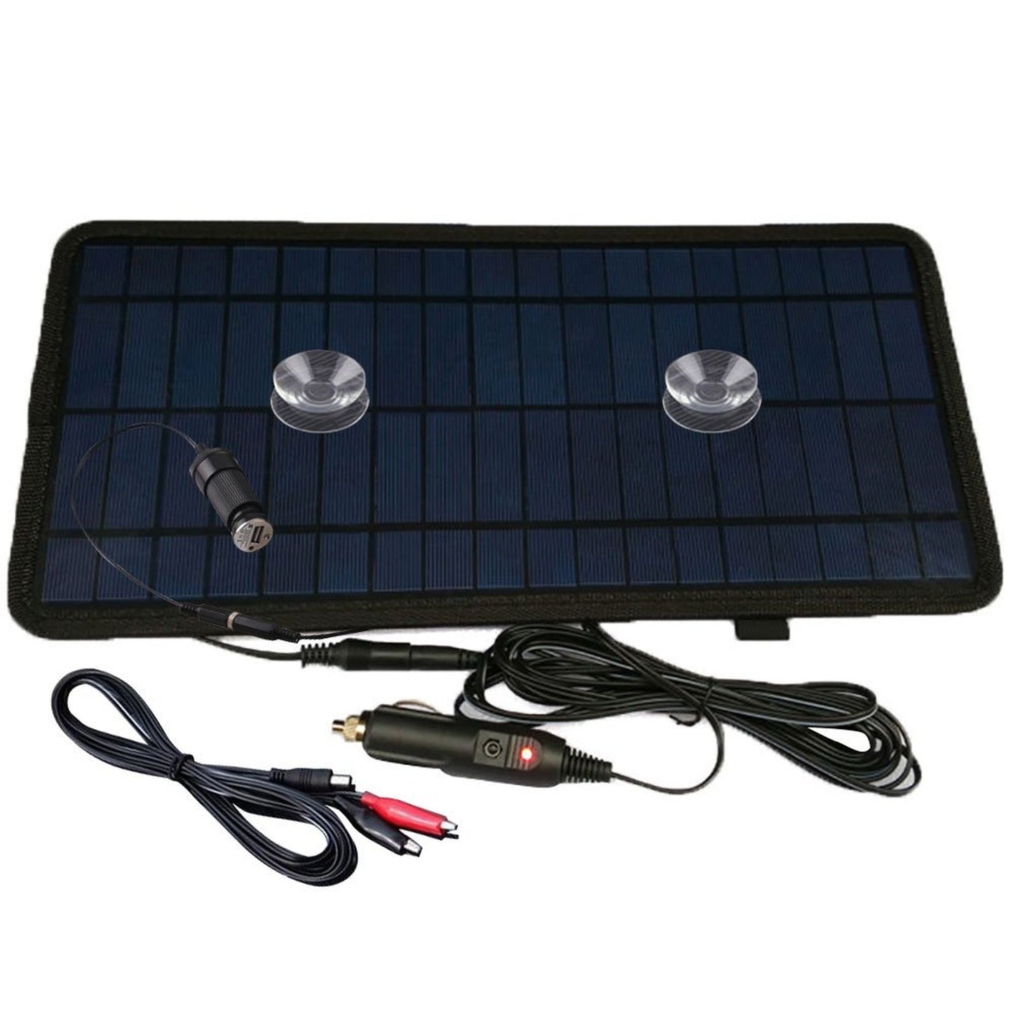 Solar Power Battery Charger for Car SUV Truck Boat with USB and Clips