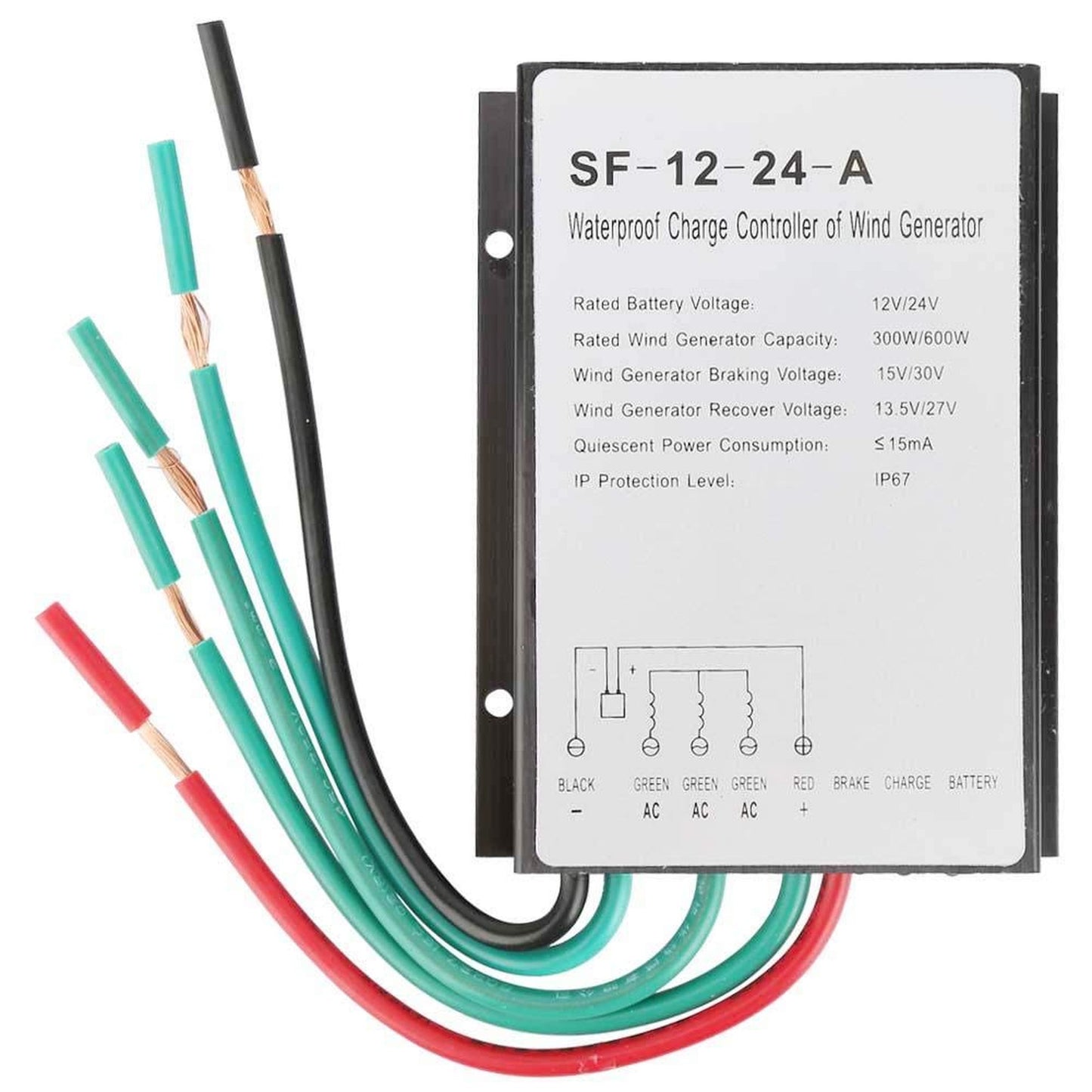 Smart Wind Power Regulator 12V/24V for 300W/600W Turbines, IP67 Waterproof