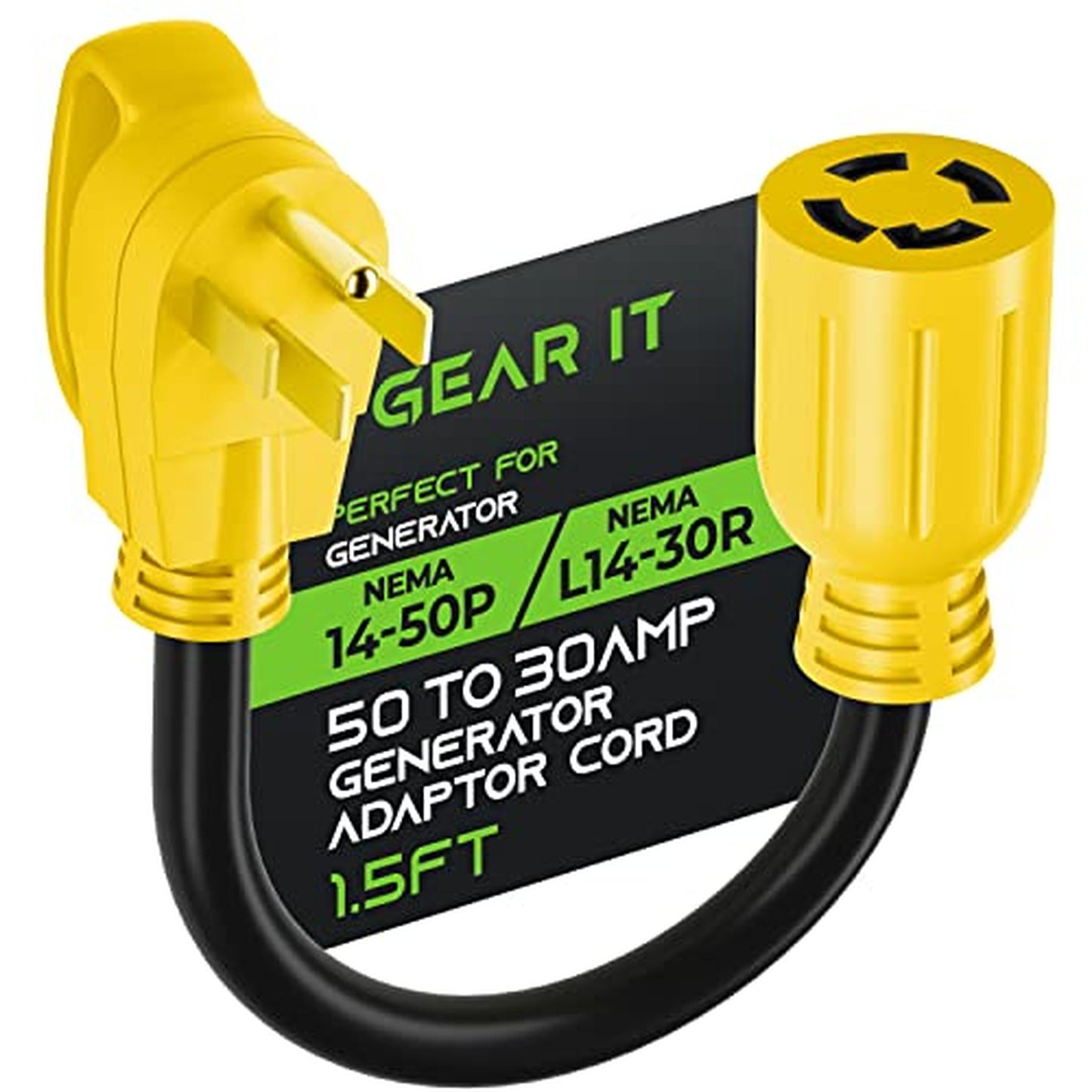 Heavy Duty 50A to 30A Generator Adapter Cord 10 Gauge 18in Locking Plug