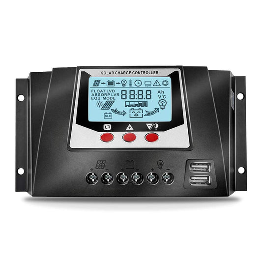 Smart 30A PWM Solar Charge Controller with LCD Display and USB Ports