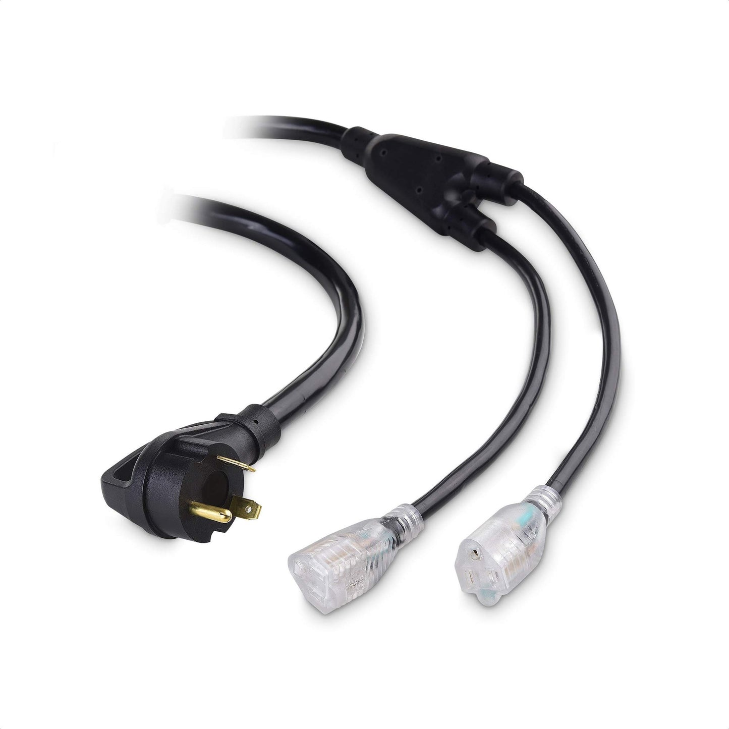 LED 30 Amp to 15 Amp Generator Adapter Splitter 2.5 Feet NEMA TT-30P