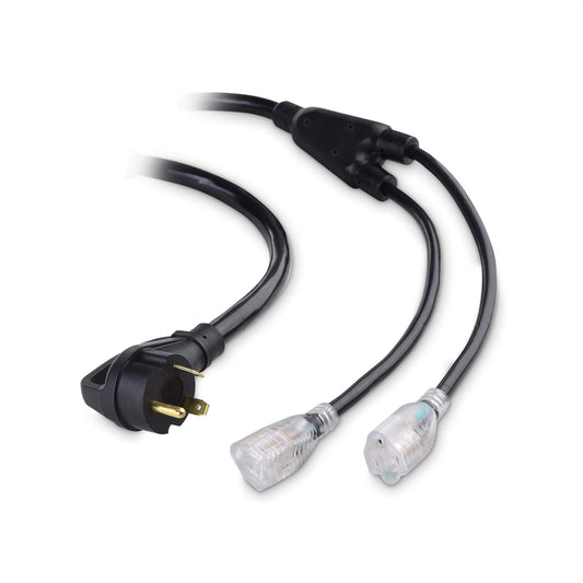 LED 30 Amp to 15 Amp Generator Adapter Splitter 2.5 Feet NEMA TT-30P