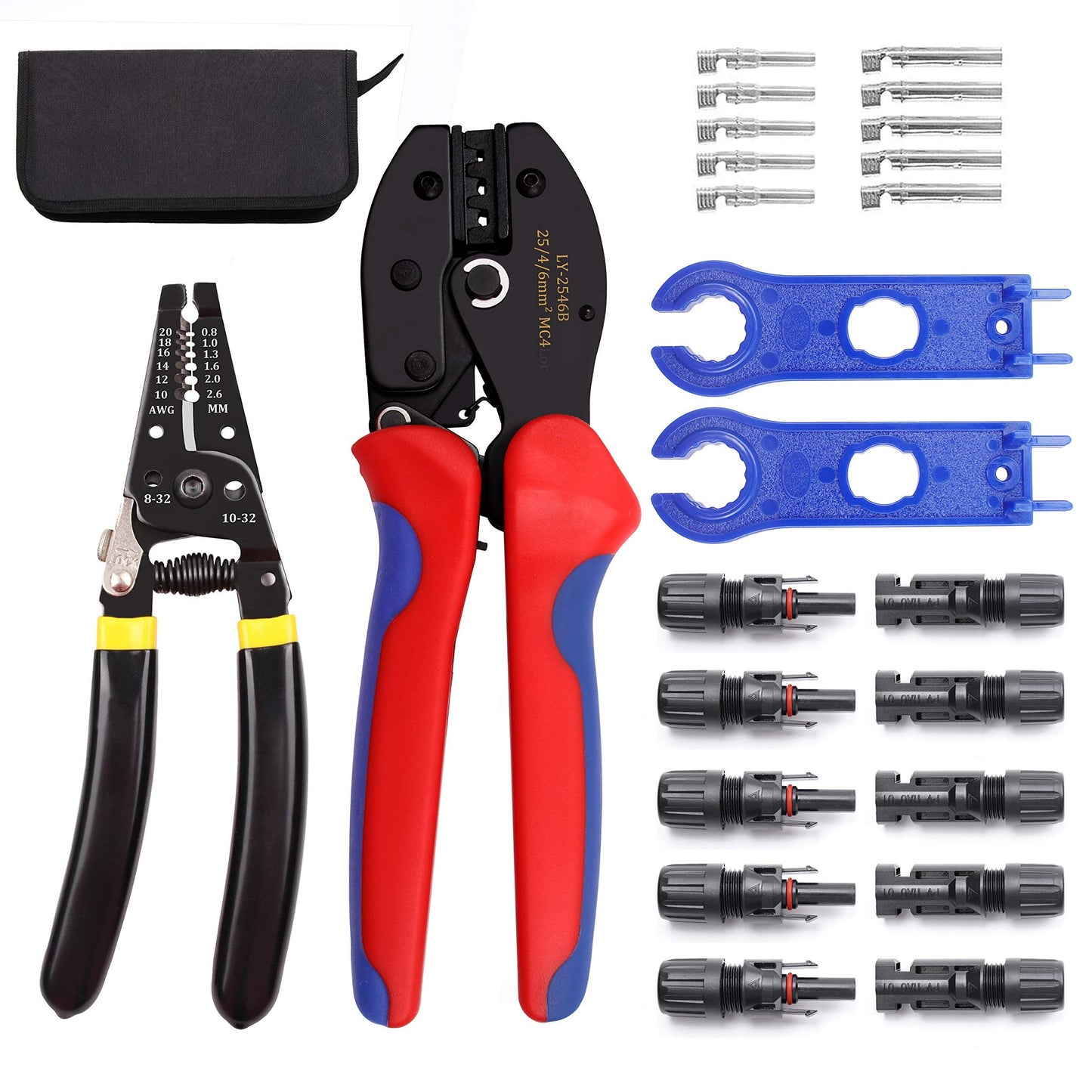 Solar PV Crimping Tool Kit with Connectors, Stripper, and Wrenches