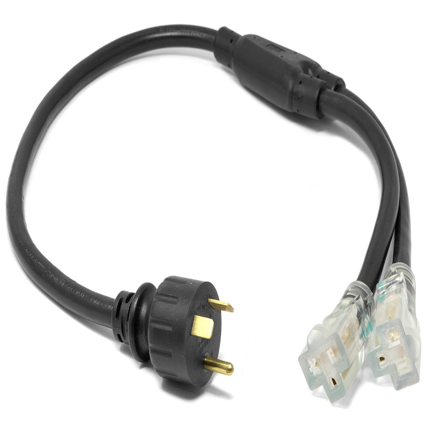 Heavy-Duty 3ft 10-Gauge Generator Extension Cord Splitter Black