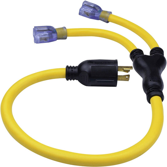 30 Amp 4 Prong Heavy Duty Generator Adapter with Y Splitter and Twist Lock