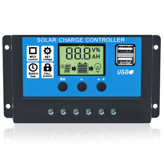 Smart Solar Charge Controller 10A with Dual USB and LCD Display for 12V 24V Systems