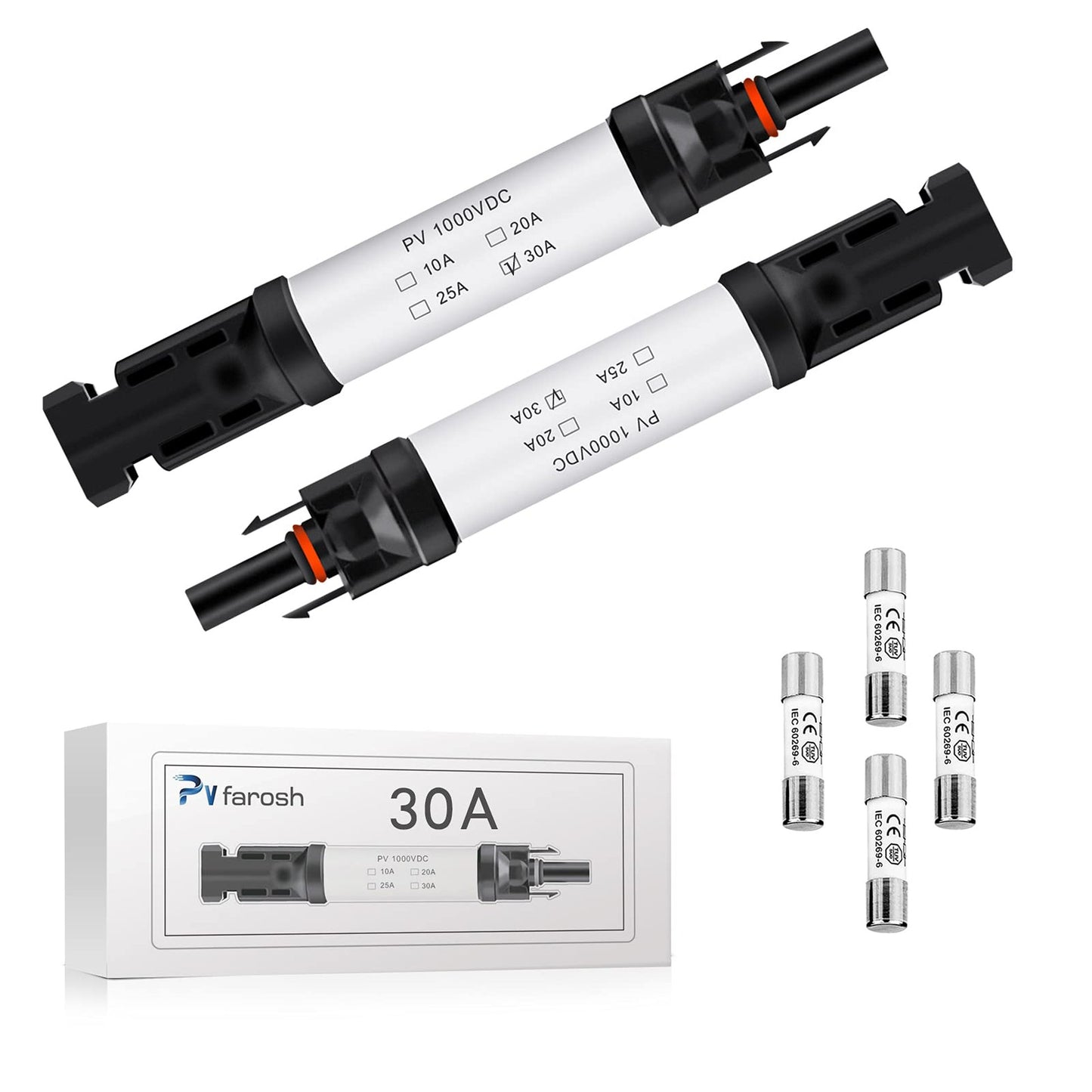 30A Waterproof Solar Fuse Connector with 4 Fuses for Reliable Power Safety