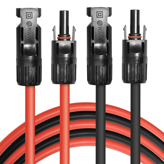30FT Black Red 10AWG Solar Panel Extension Cable with Connectors Set