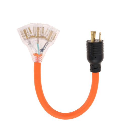 30 Amp to 15/20 Amp Generator Power Cord Adapter with Lighted End, 1.5 FT