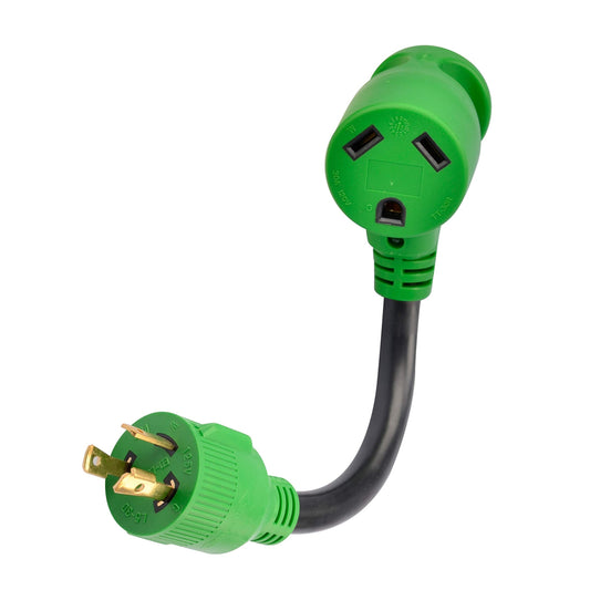 30 Amp RV Generator Adapter Cord with LED Indicator for 12 Inch Connection