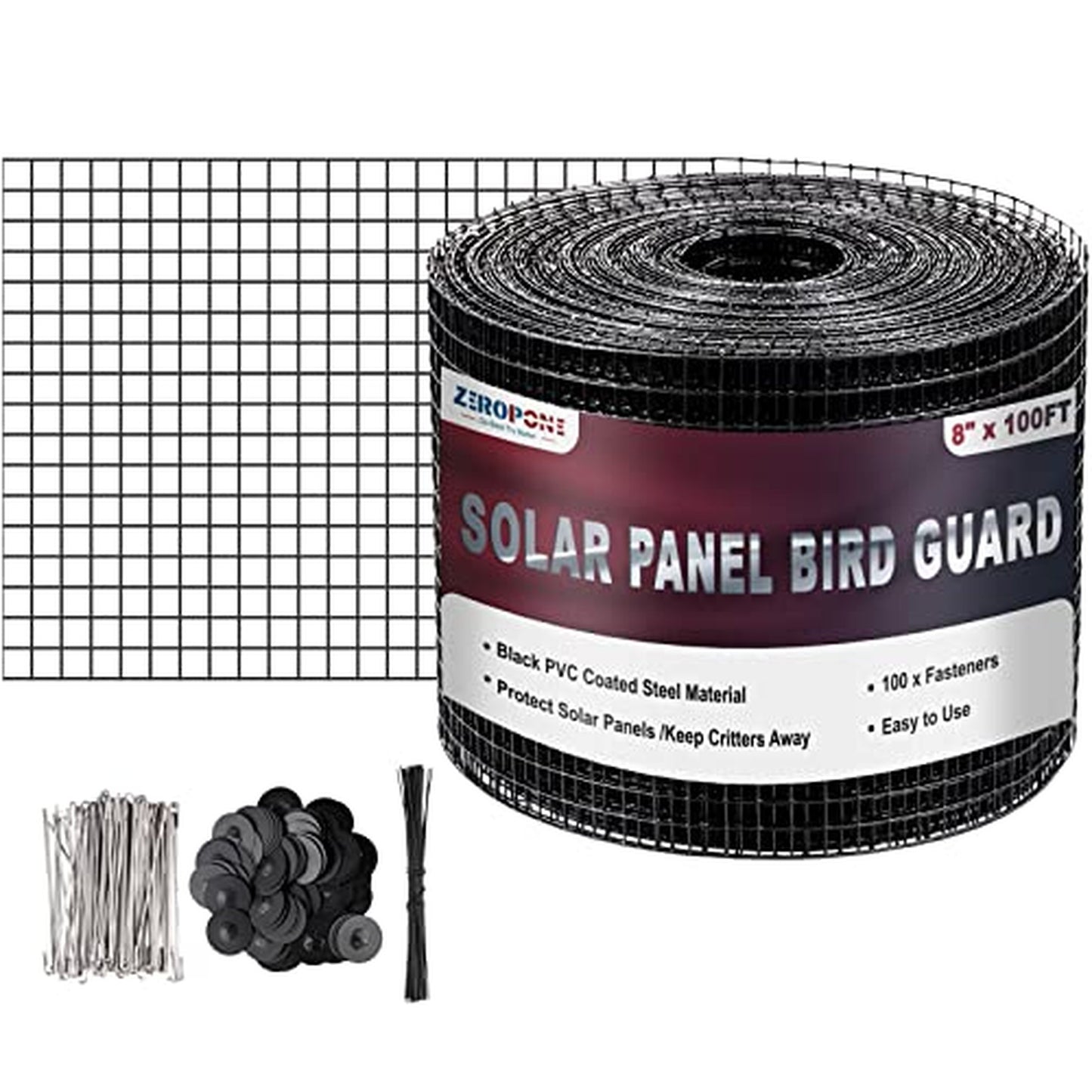 Solar Panel Critter Guard 100ft with Stainless Steel Fasteners and Removable Wire