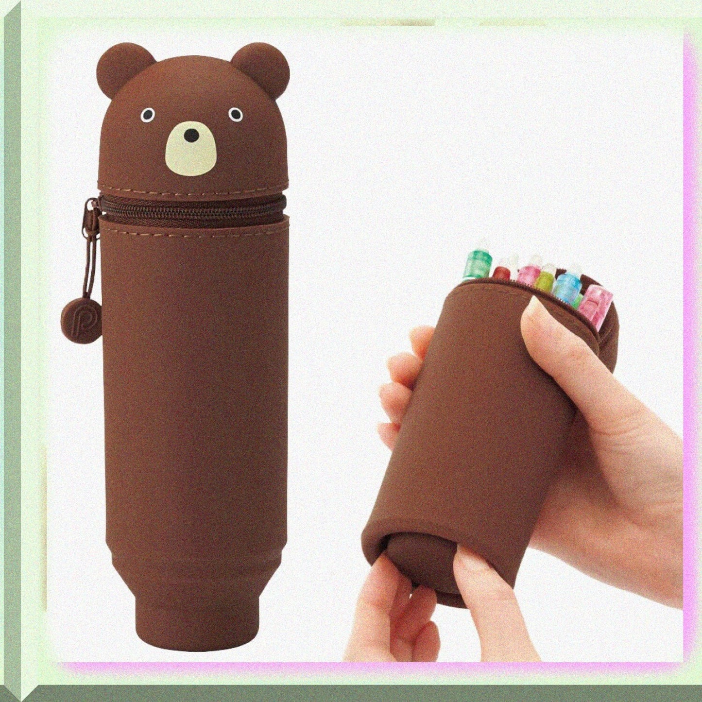 Stand-Up Pen Case with 12 Gel Pens, Bear, 2.4" x 7.8"