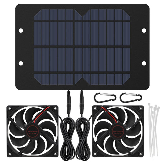 Solar Powered Dual Fan Kit for Greenhouse and Outdoor Ventilation