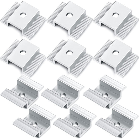 Solar Panel Mid Clamps 12 Pack - Durable Aluminum Mounting Brackets