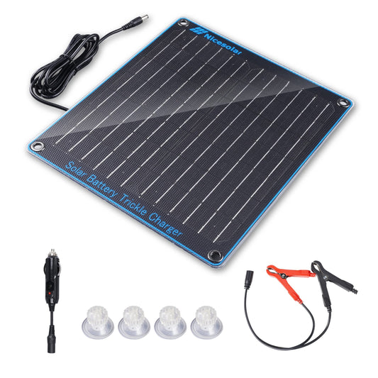 10W 12V Solar Car Battery Charger with Cigarette Lighter and Alligator Clips