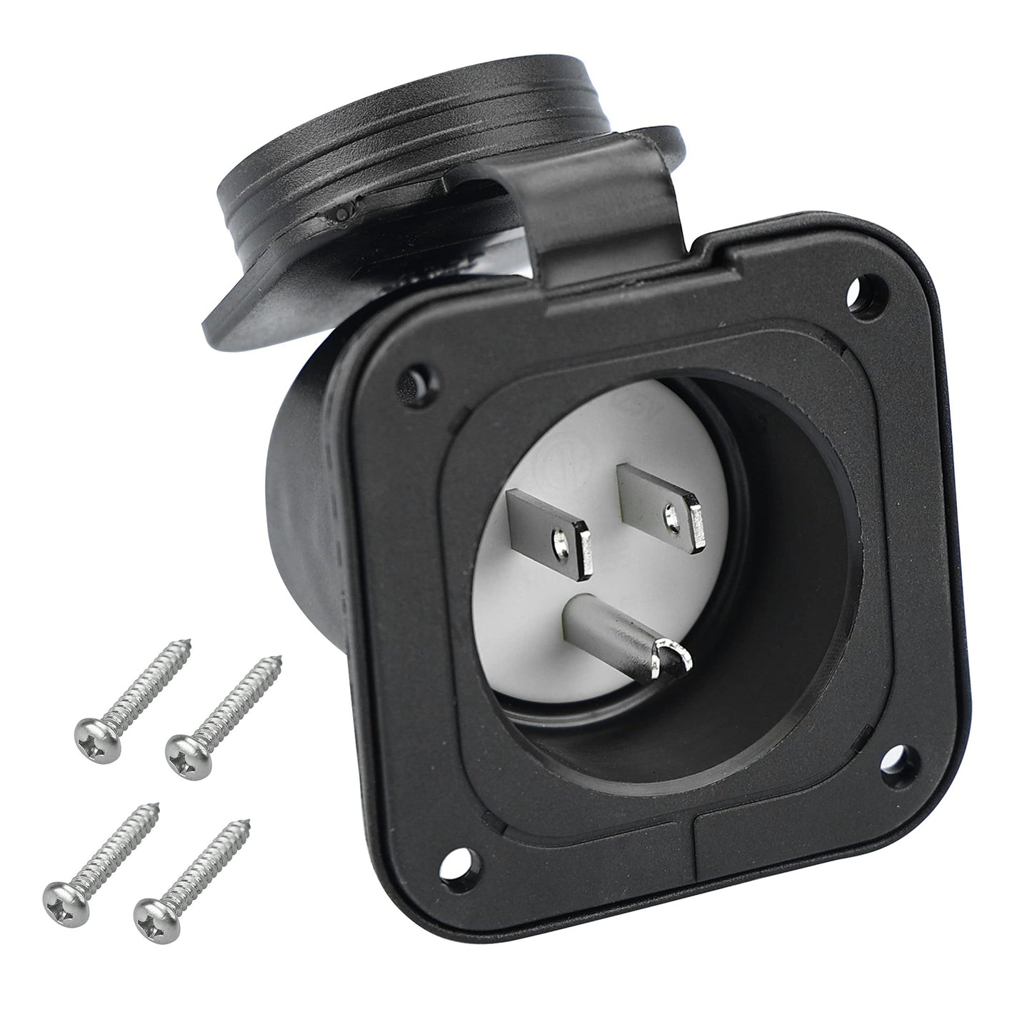 Waterproof 15 Amp Flanged Inlet Shore Power Plug for RV and Boat Use