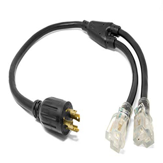 Dual Outlet Generator Extension Cord Splitter for L14-30R to 5-20R, 10-Gauge