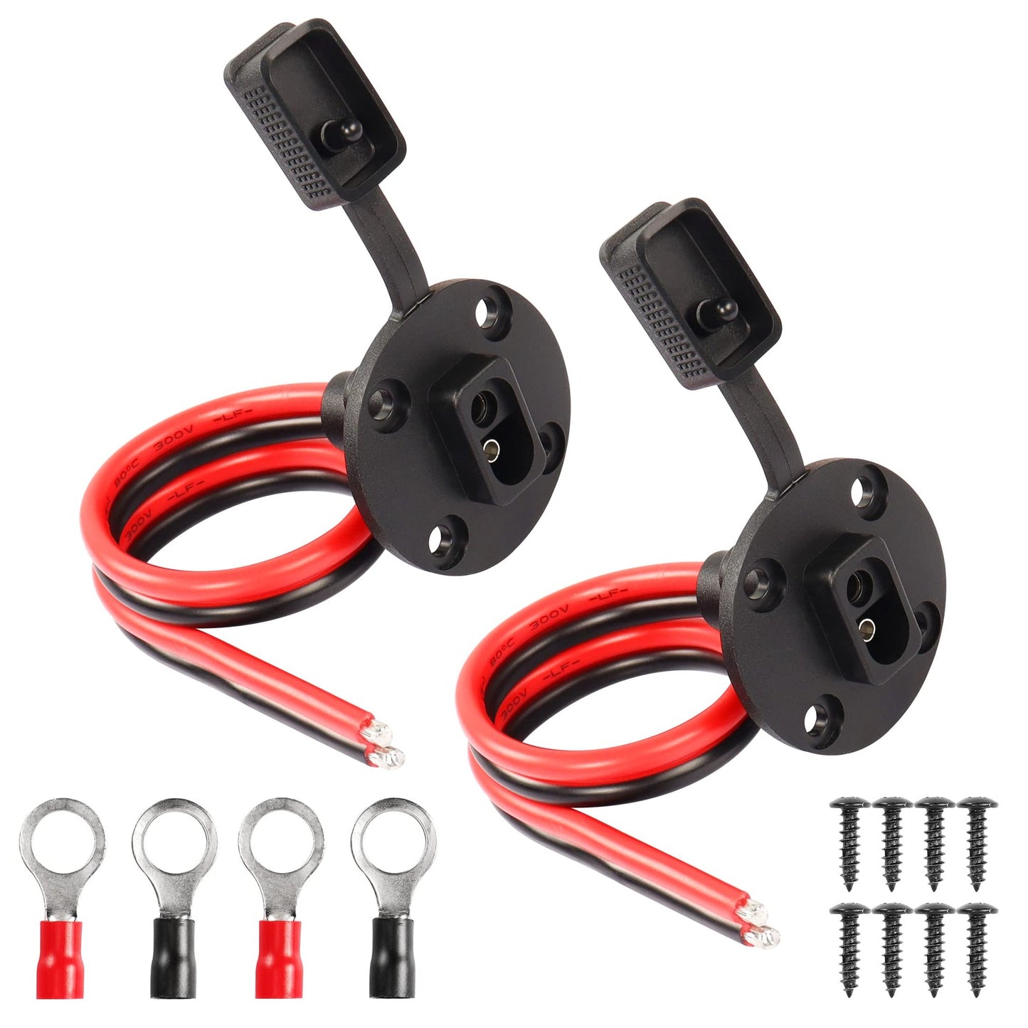 Durable 0.3m 10AWG SAE Solar Panel Cable with O Ring Socket Connector 2-Pack