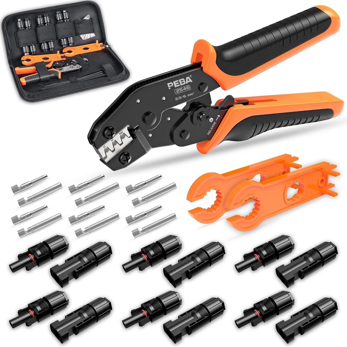 Solar Crimping Tool Kit with Connectors and Wrench for PV Cable Assembly