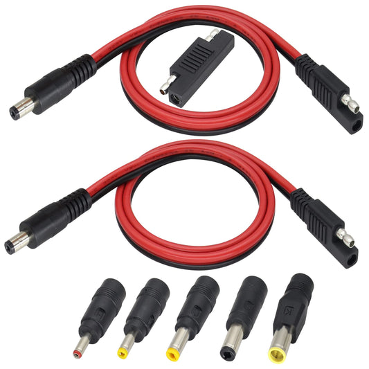 Dual SAE to DC Adapter Cable Set for Solar Battery Panels 14AWG 2ft