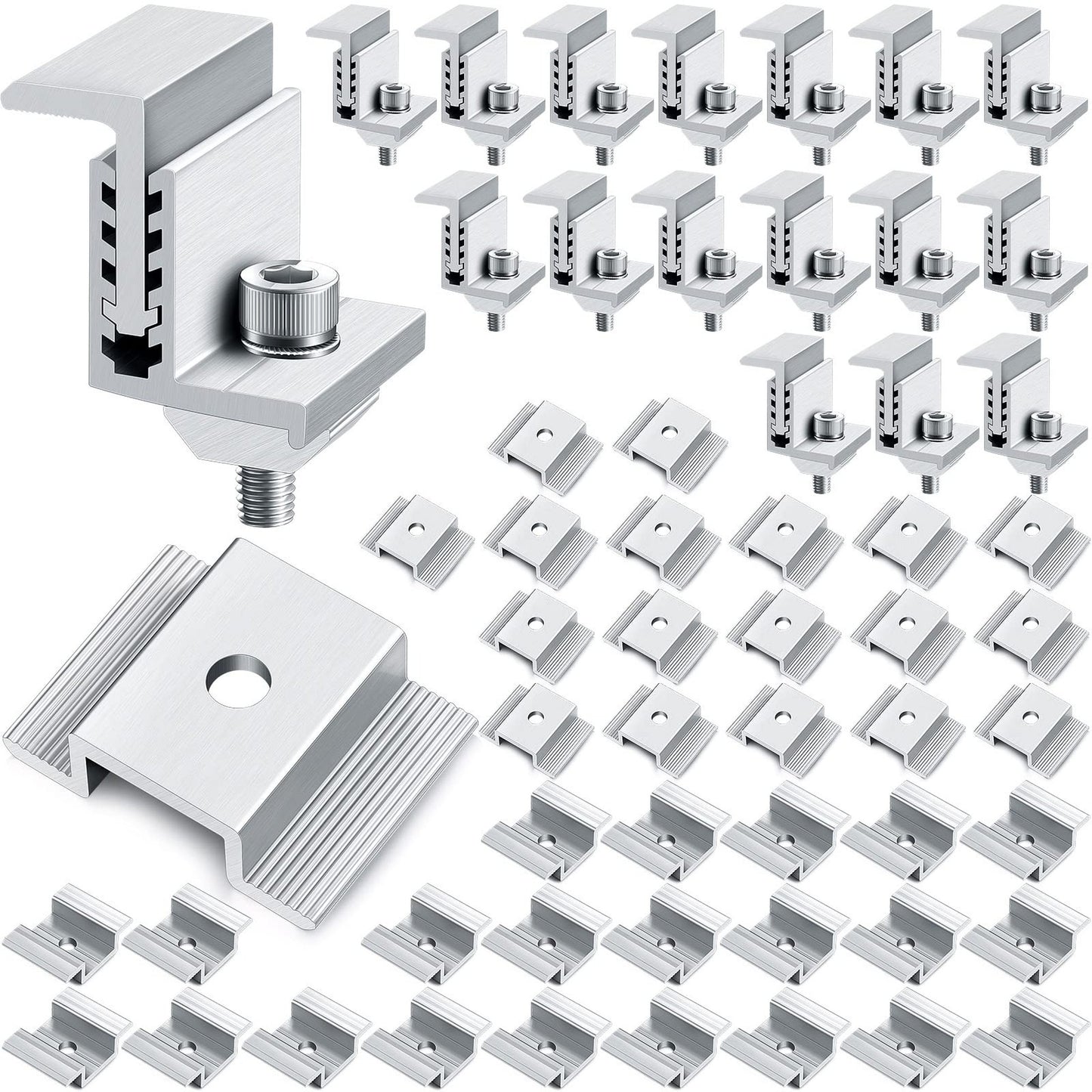Adjustable Aluminum Solar Panel Mid Clamps for Secure Mounting 56 Pack