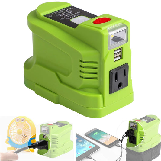 RYOBI 18V Portable Power Inverter with USB, LED Light, and AC Outlet