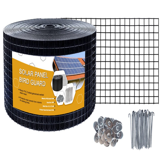 Solar Panel Bird Barrier Kit with Fasteners and PVC Coated Mesh Guard