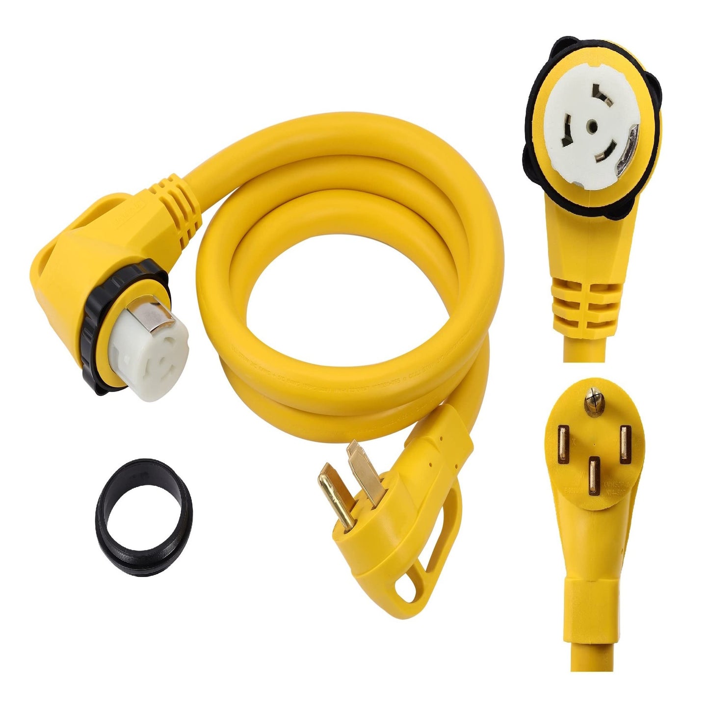 Right Angle 50 Amp 4 Prong Generator Power Cord Adapter for RV and Marine