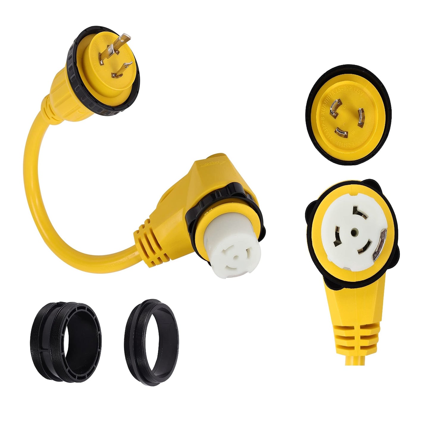 Right Angle 30 Amp Generator Power Cord Adapter for RV and Marine Use