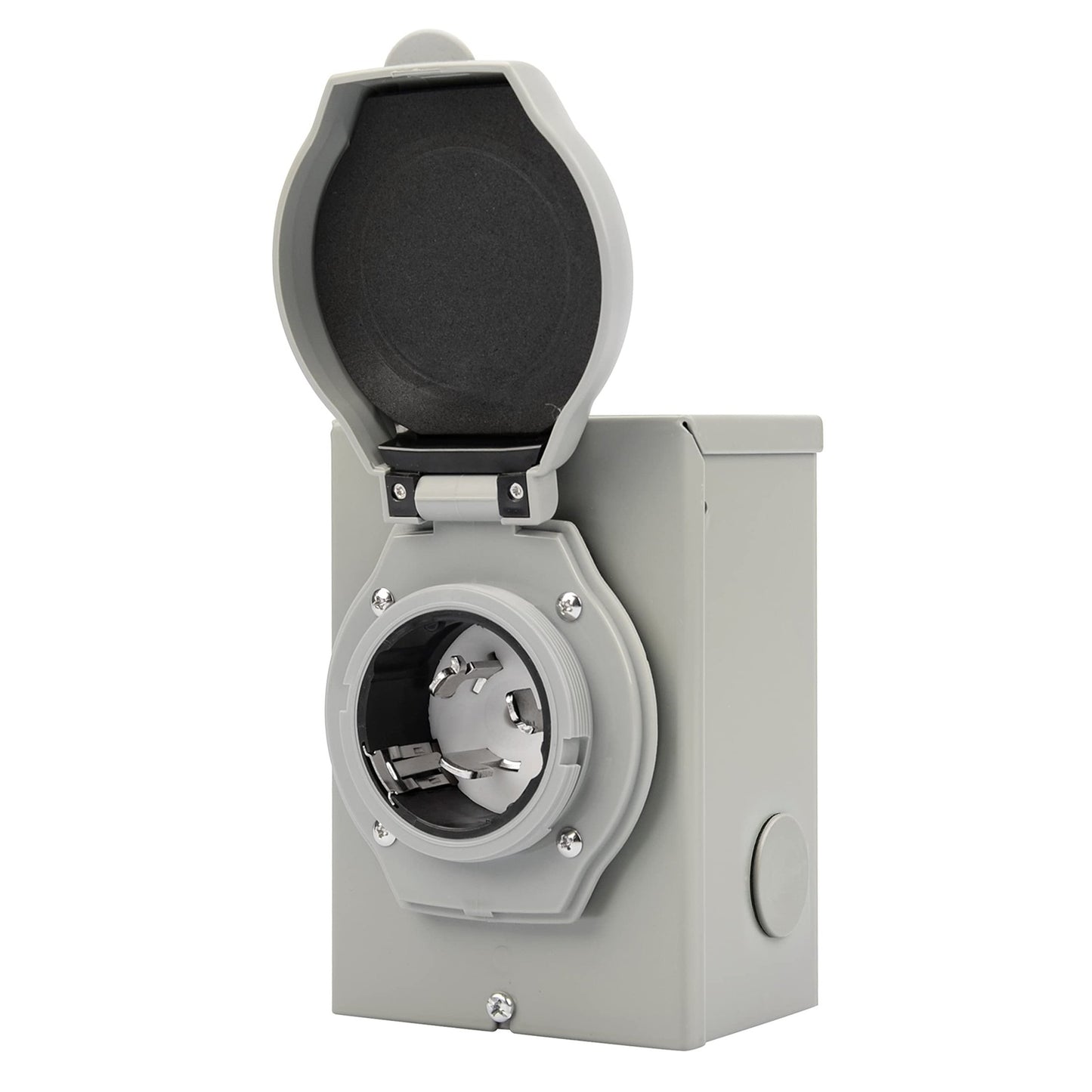 Weatherproof 50 Amp Generator Inlet Box with Twist Lock Plug and Knockouts