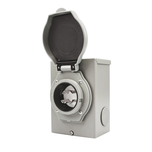 Weatherproof 30 Amp Generator Inlet Box with Twist Lock Plug and Knockouts