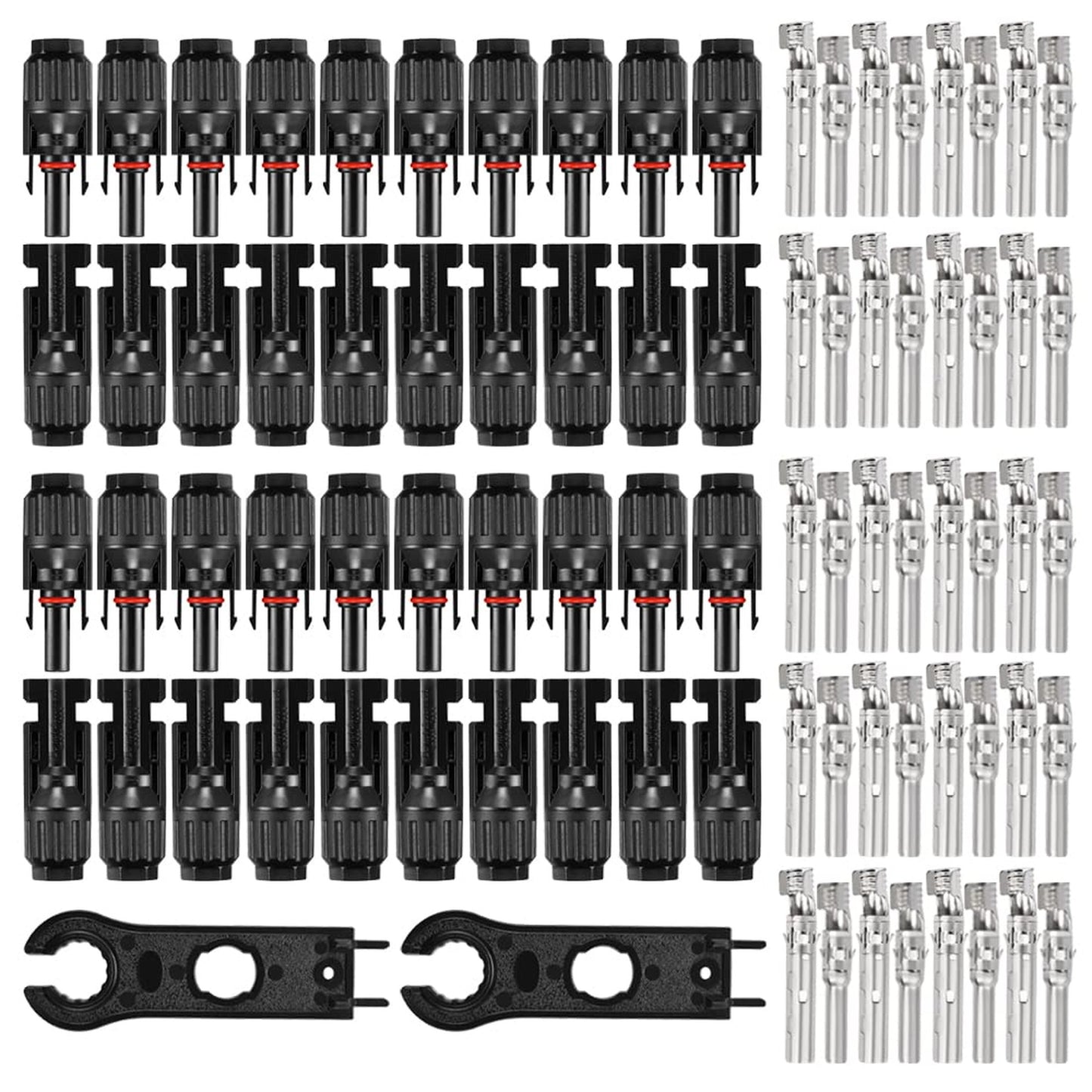 Solar Connector Kit with 20 Pairs Waterproof 50A 1000V Cable Connectors