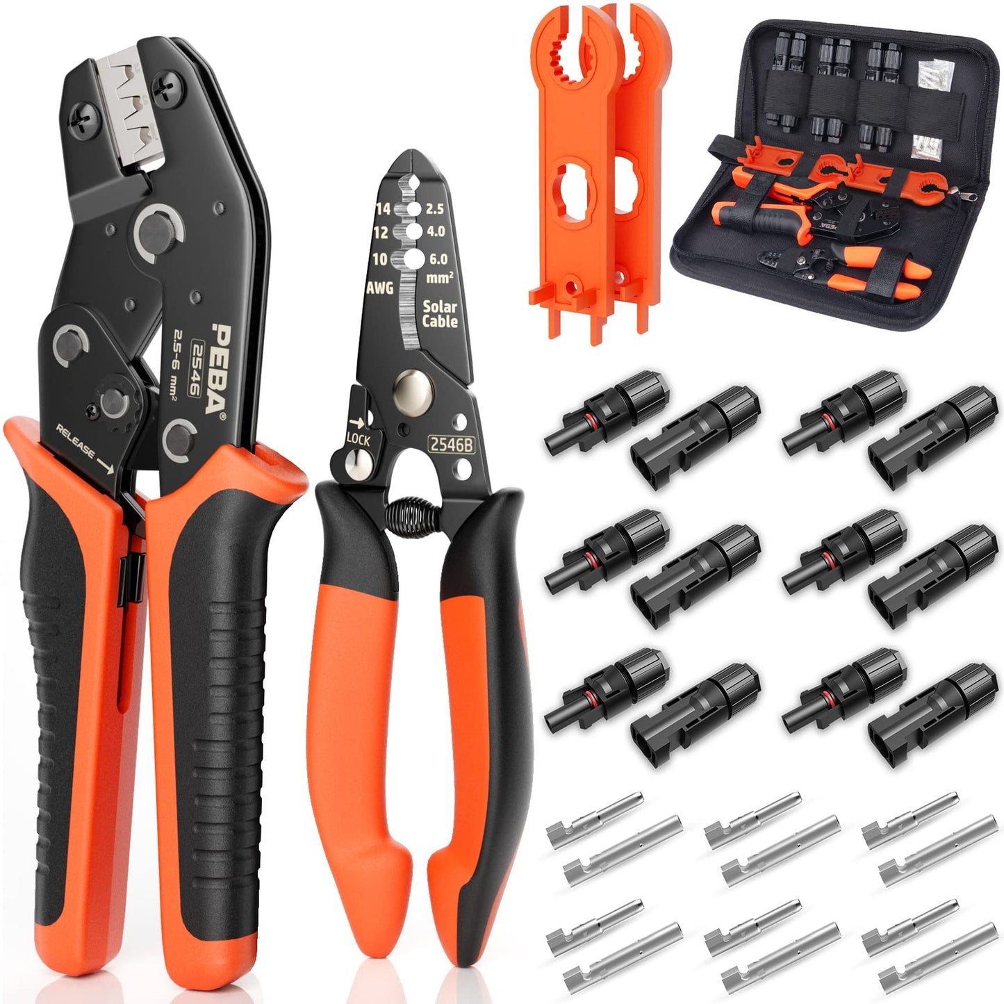 Solar Crimper Tool Kit for AWG14-10 Wire with Stripper and Connectors