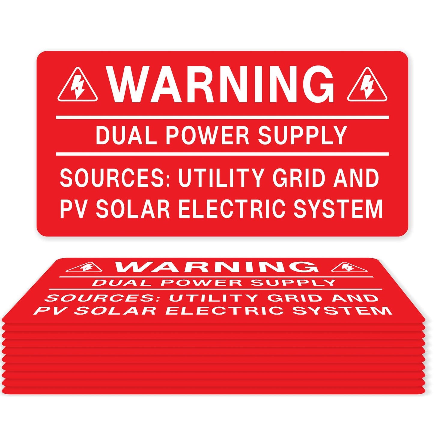 Solar Power Warning Labels - 10 Pack for Dual Supply Systems