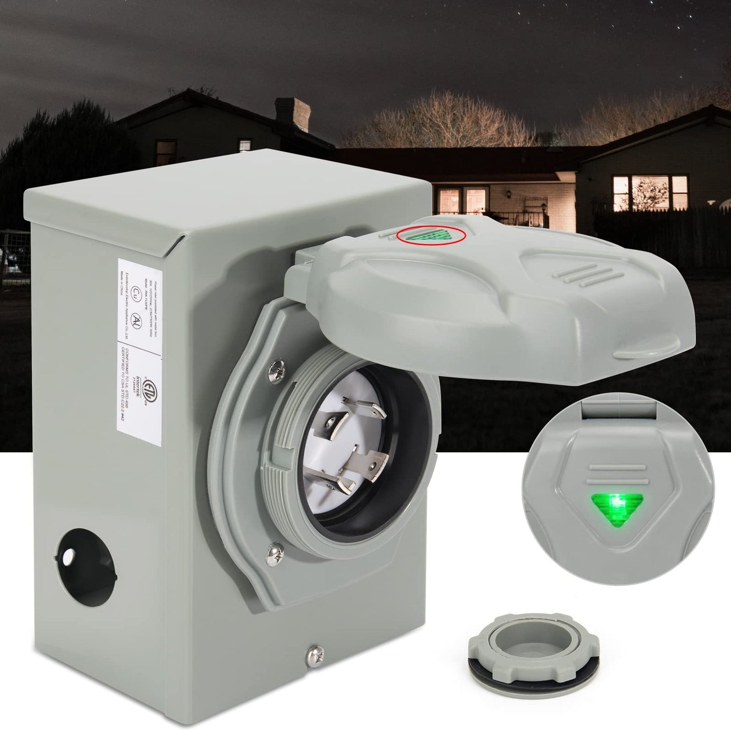 30 Amp Outdoor Generator Inlet Box with Pre-Drilled Holes for Easy Setup