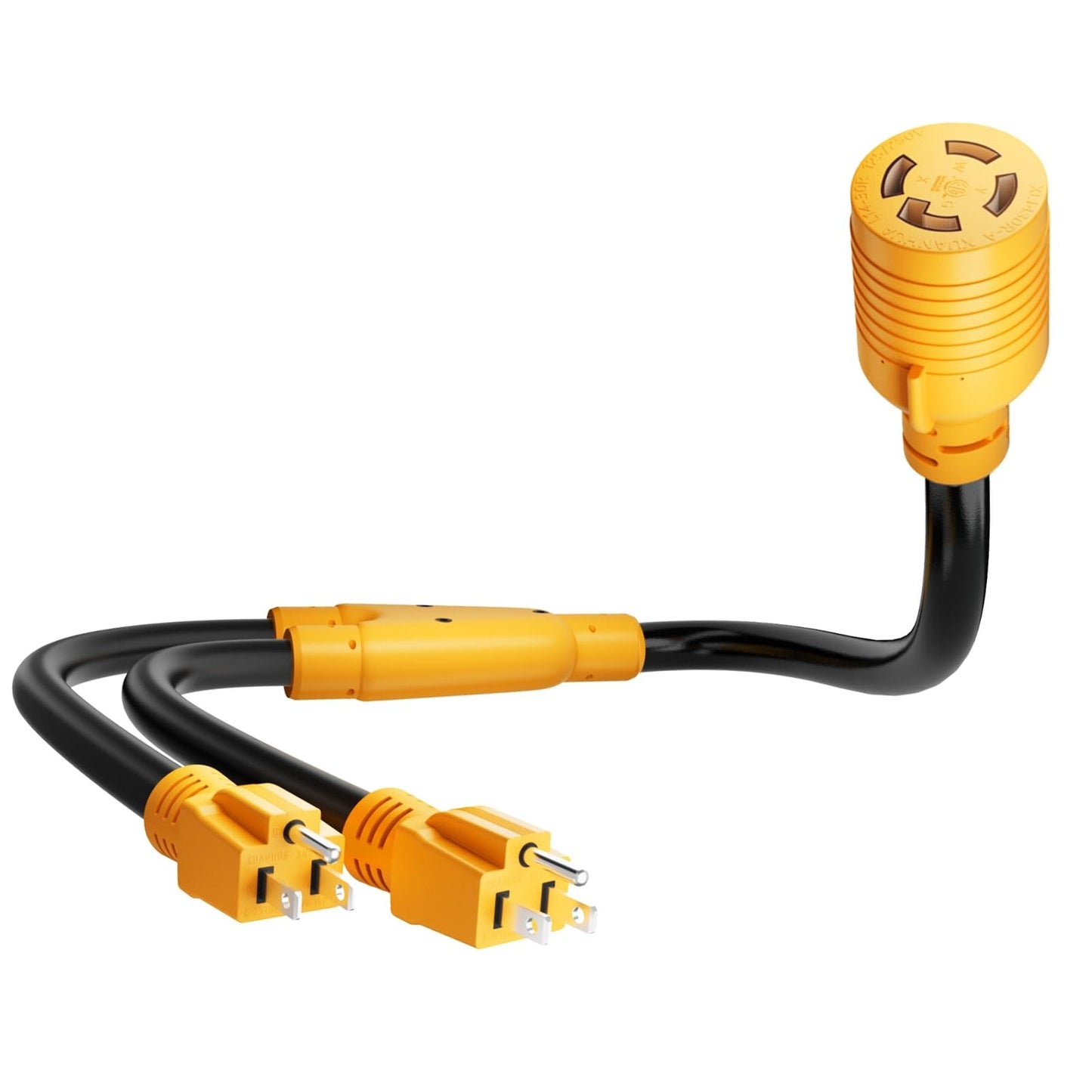 Dual 5-15P to L14-30R Generator Adapter Cord 3Ft 10 AWG 30Amp 125V 250V