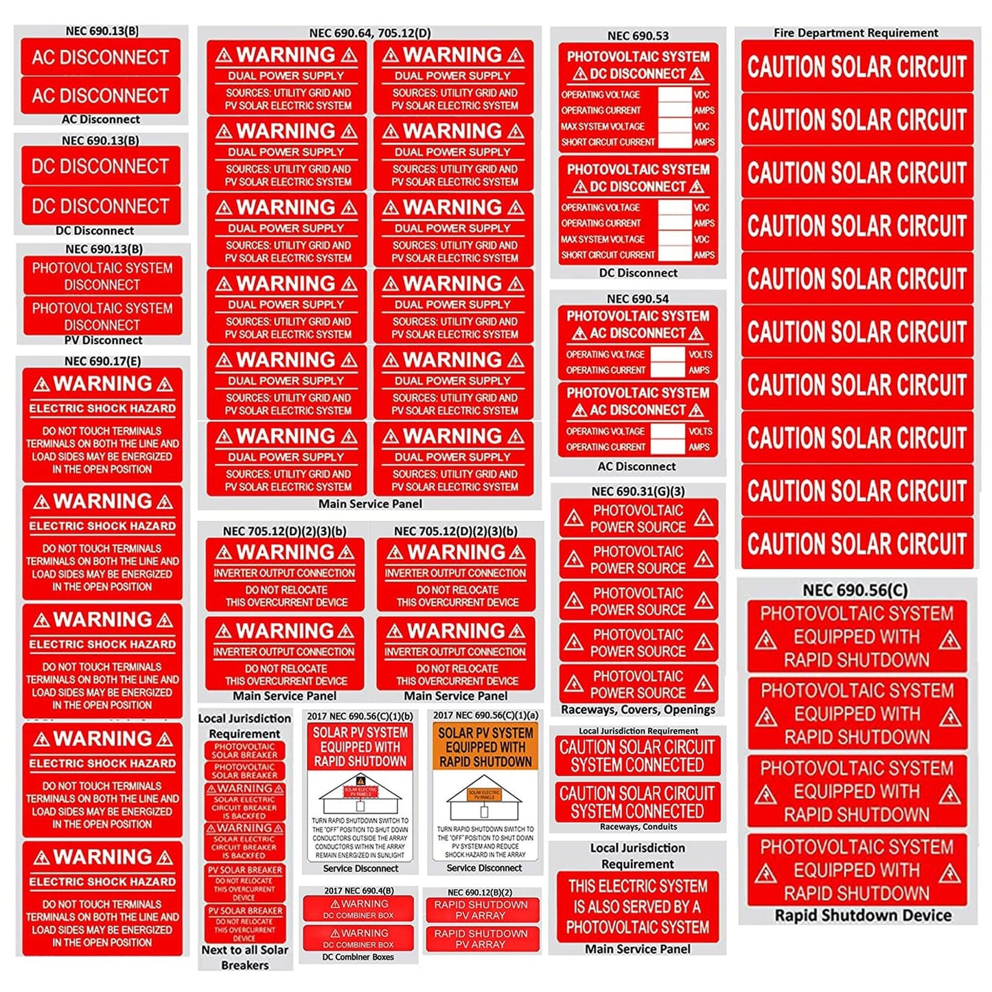 Comprehensive UV Resistant Solar PV System Labels for Safety Compliance